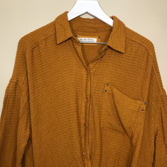 NEW Free People Tunic Blouson Wrap Oversized Button Up Top Gold Long Sleeve Sz S - Picture 5 of 16